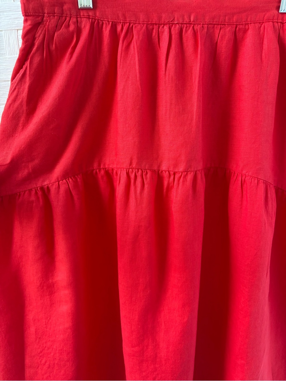 Joie Linen XL Red Tier Maxi Skirt Pockets Pull On Elastic Back Waist Beach Boho - Picture 8 of 12